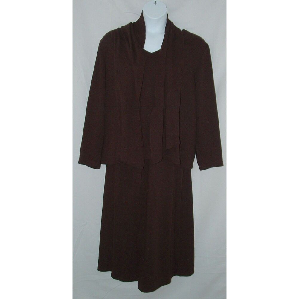 NINA LEONARD Dark Brown Plus Sz 3X Elastic Waist Skirt, Sweater & Scarf 3 Pc Set